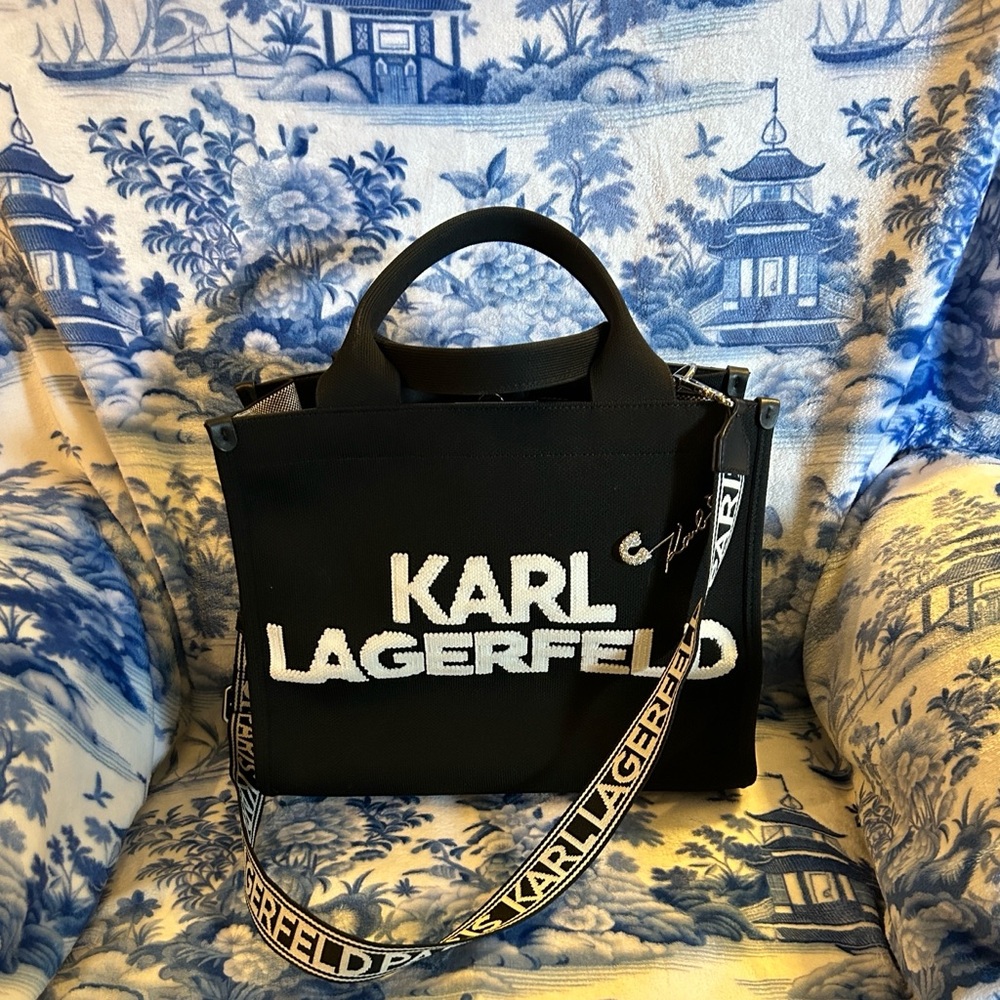 Karl Lagerfeld Paris Kristina Black and White Logo Tote.